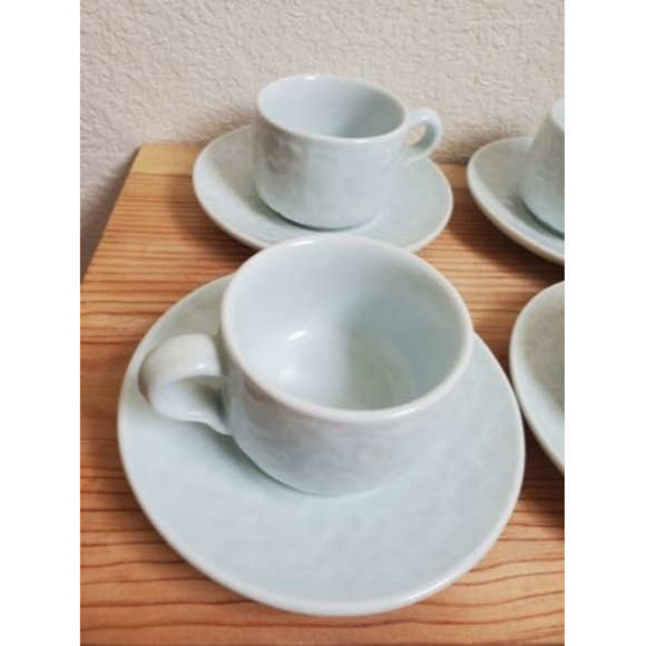 10 Piece Tea Cups Saucers Creamer‎ Set Chinese Pale Green Textured Floral - Picture 7 of 10